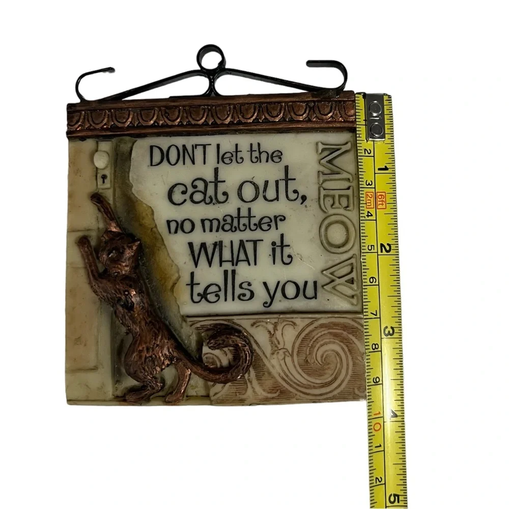 Cat lover set: 2 cat shaped wall hooks & a ceramic sign